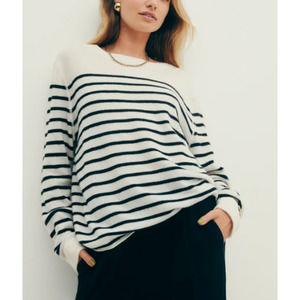 Reformation Cashmere Boyfriend White Black Stripe Sweater Pullover Crew Womens S